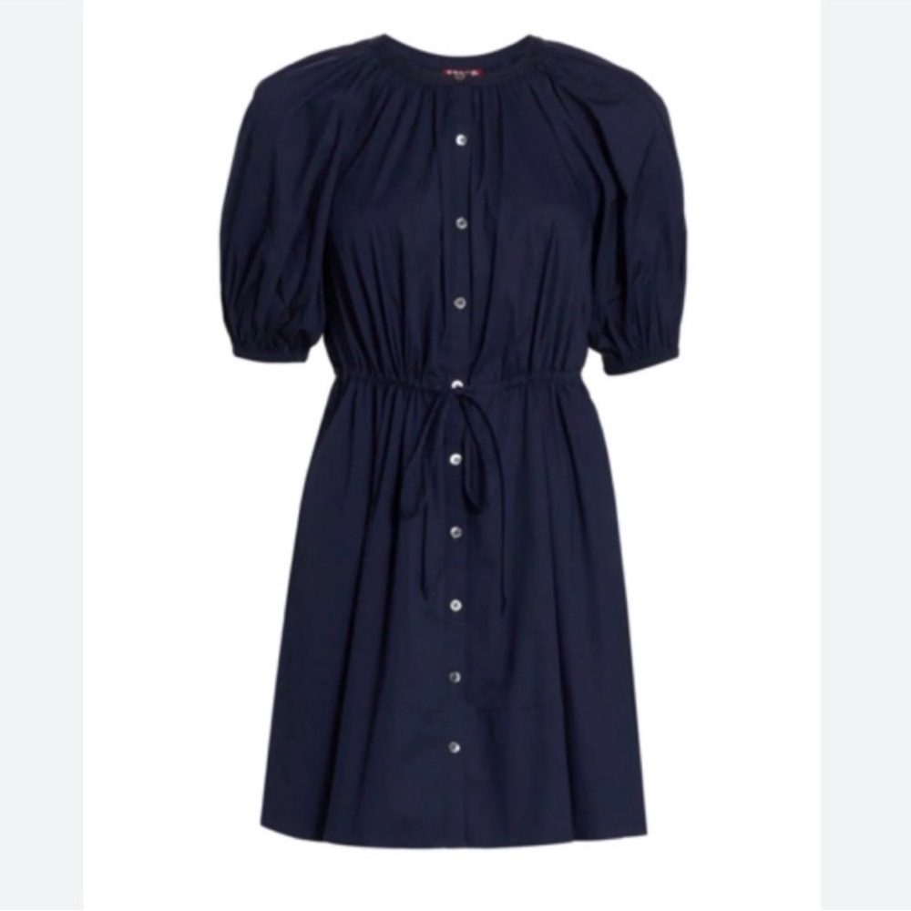 STAUD Navy Cinch-Waist Button Down Dress
